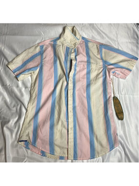 Men's Huntington Casual Button Down Shirt S Pink Blue Striped